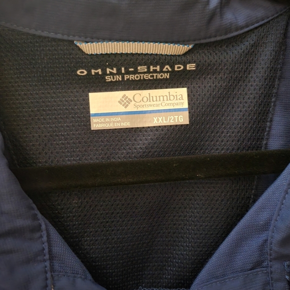 MeasureColumbia Mens Omni Shade Navy Blue Long Sleeve Button Up Size XXL or 2XL - Picture 3 of 5